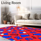 Red Blue Geometric Number Collage Rug