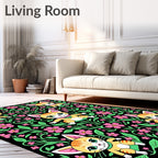 Whimsical Kitty Floral Garden Rug