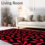 Crimson Branches On Black Background Rug