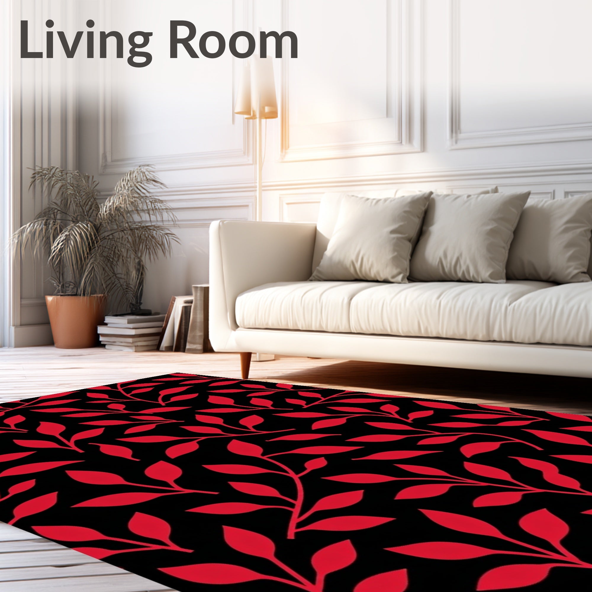 Crimson Branches On Black Background Rug