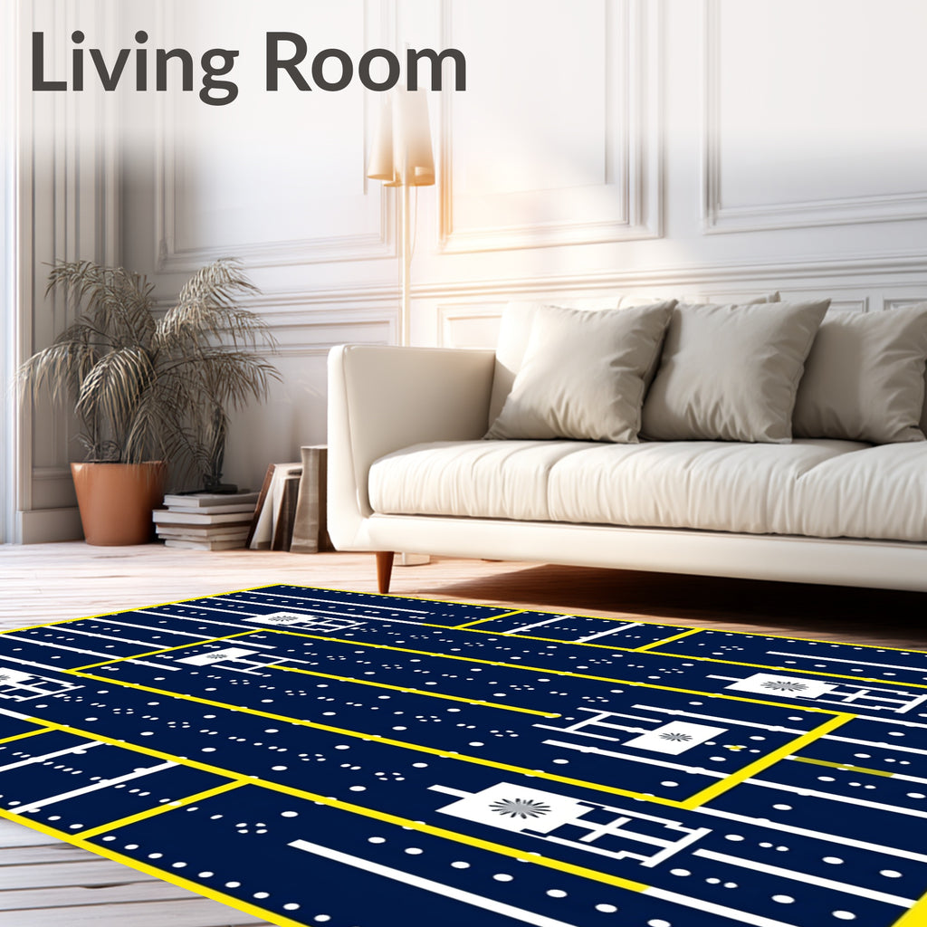 Bold Navy Yellow Geometric Sun Icon Rug