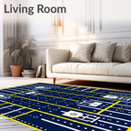 Bold Navy Yellow Geometric Sun Icon Rug