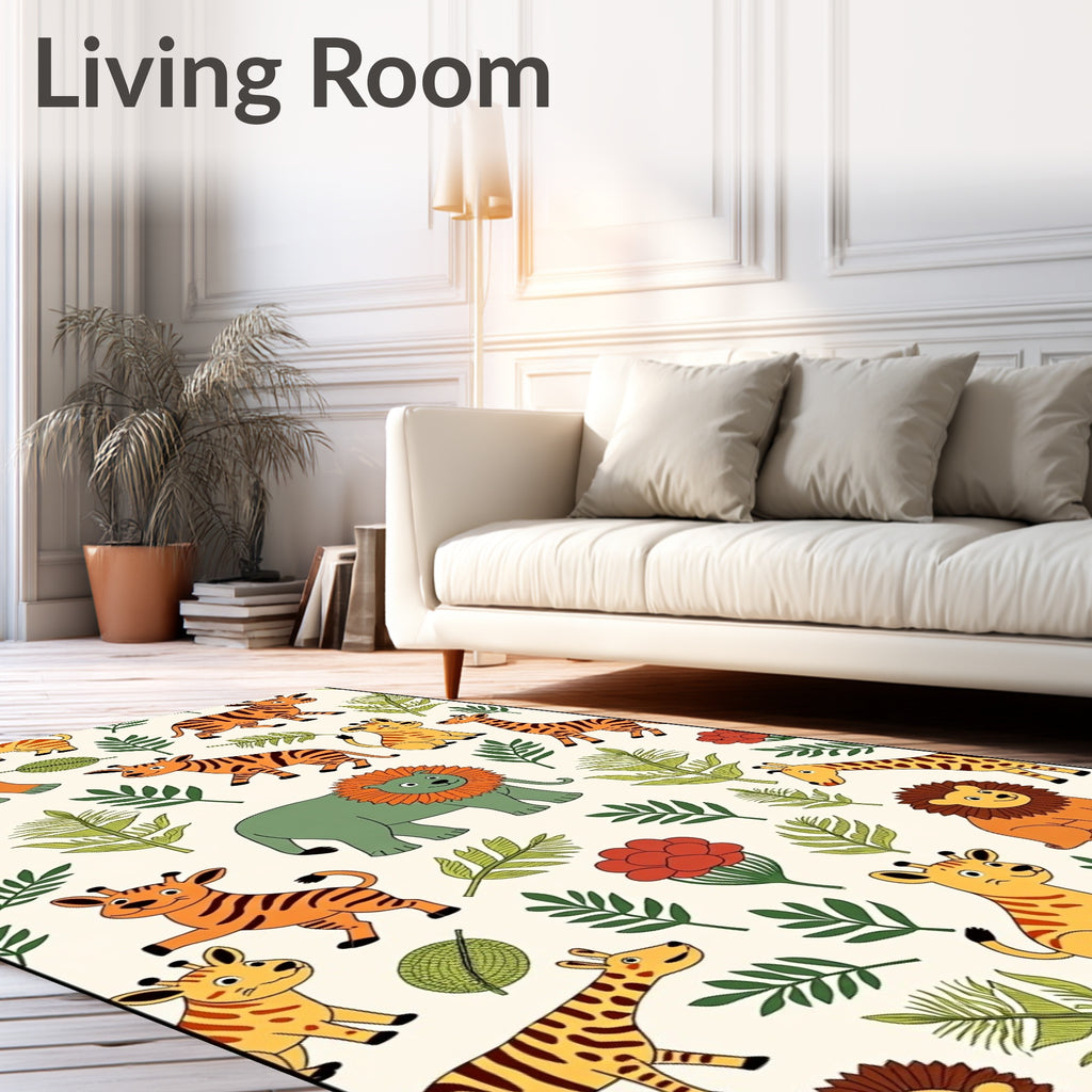 Whimsical Jungle Animals and Foliage Rug
