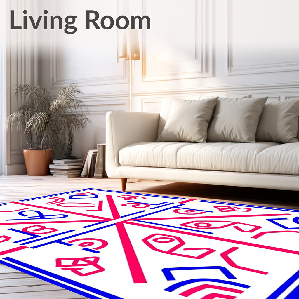 Bold Red Blue Geometric Abstract Rug