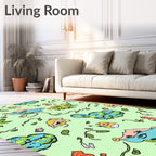 Whimsical Blue Yellow Creature Garden Rug