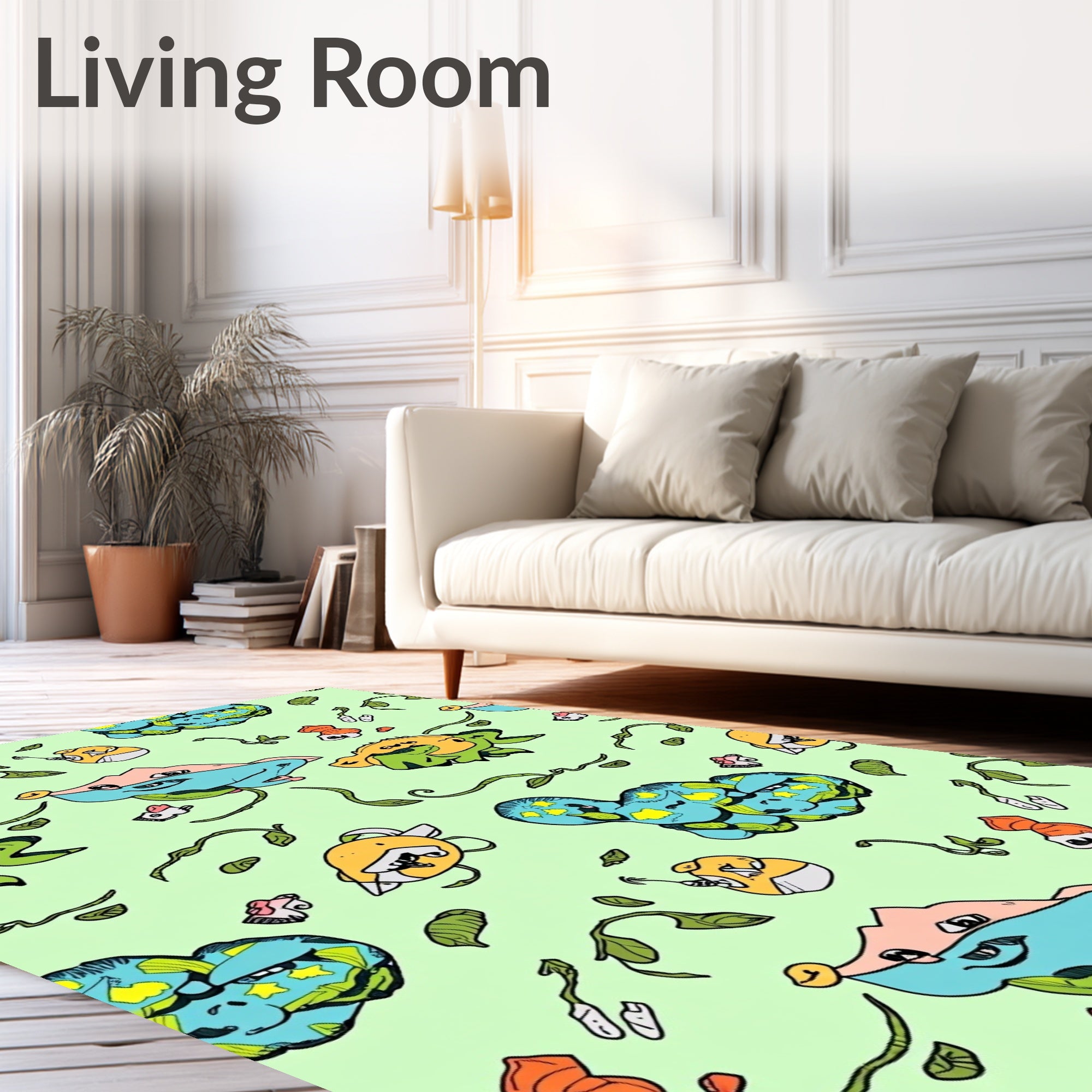 Whimsical Blue Yellow Creature Garden Rug