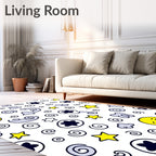 Yellow Smile Stars Clouds Swirls Rug