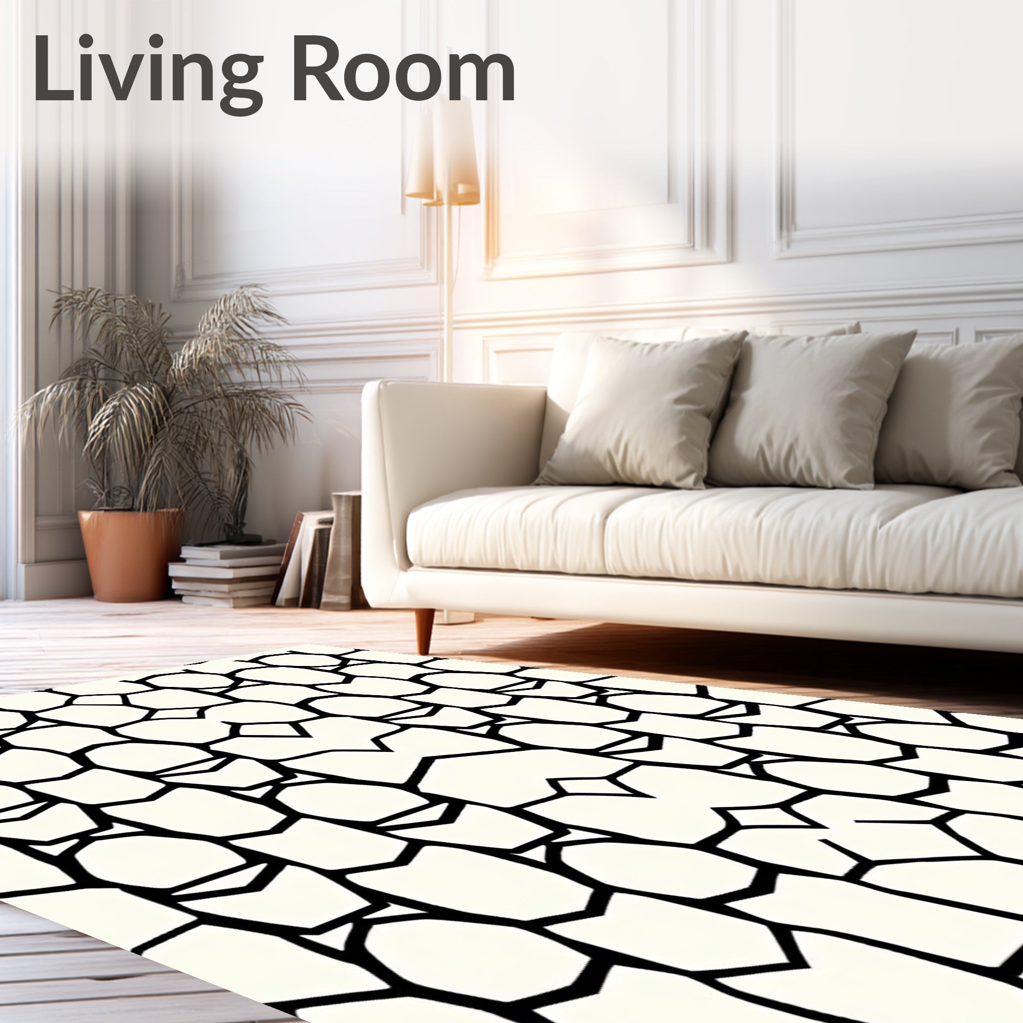Cream and Black Chain Link Rug