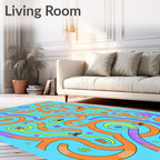 Playful Orange Blue Abstract Creatures Rug