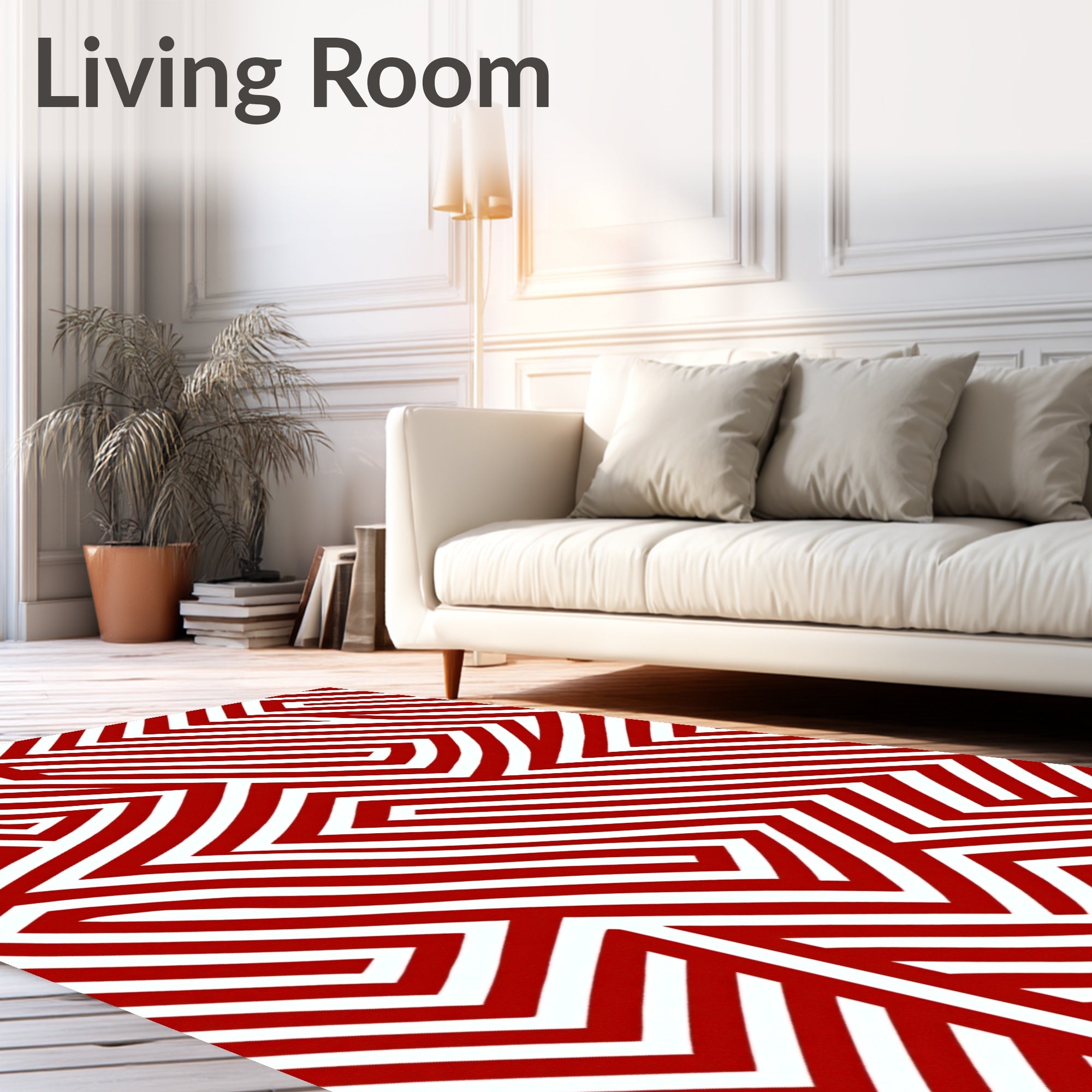 Striking Red Labyrinth Lines Rug