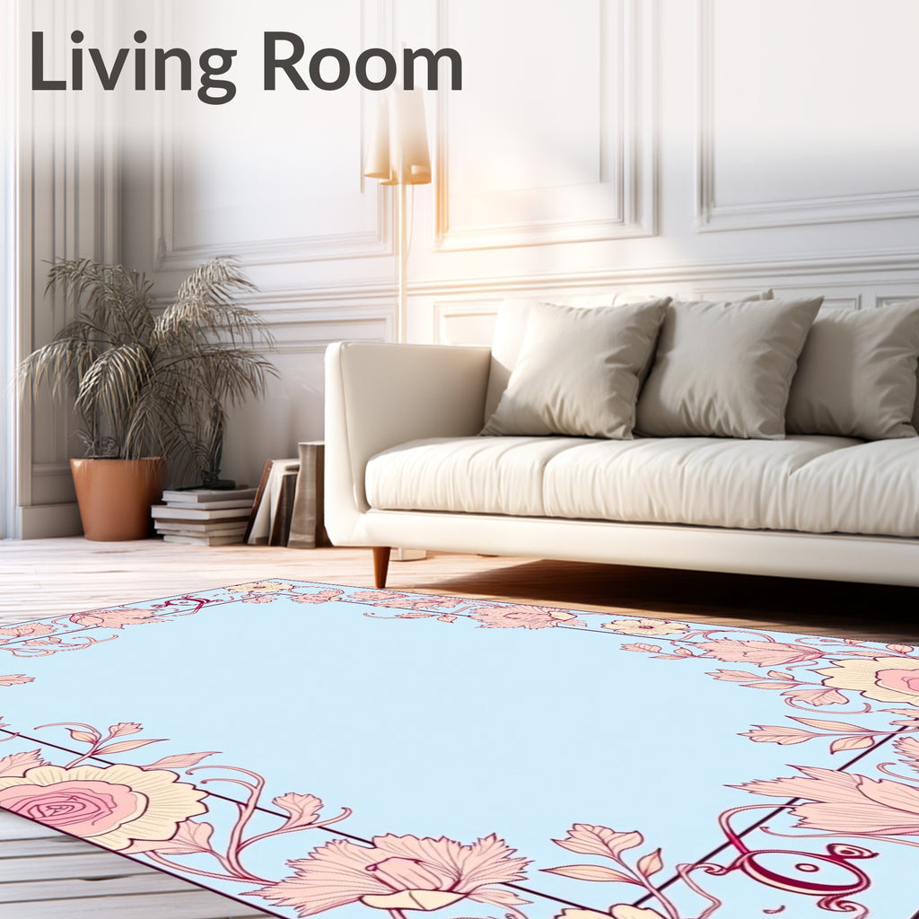 Soft Pink Floral Botanical Border Rug