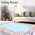 Soft Pink Floral Botanical Border Rug