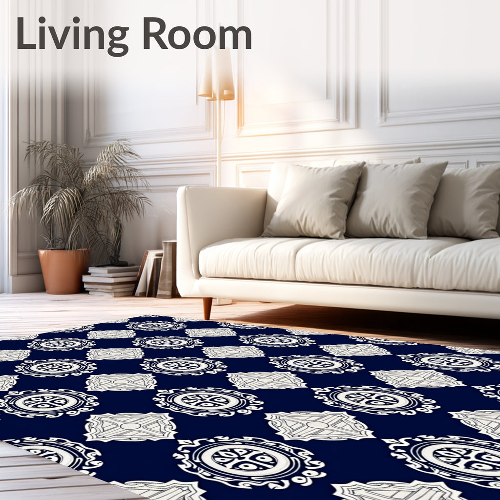 Navy Ivory Medallion Diamond Rug