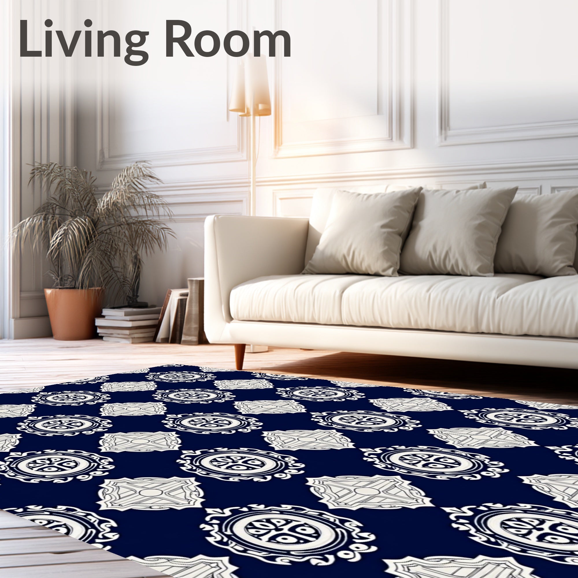 Navy Ivory Medallion Diamond Rug