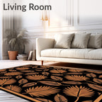 Golden Fern Frond Black Background Rug