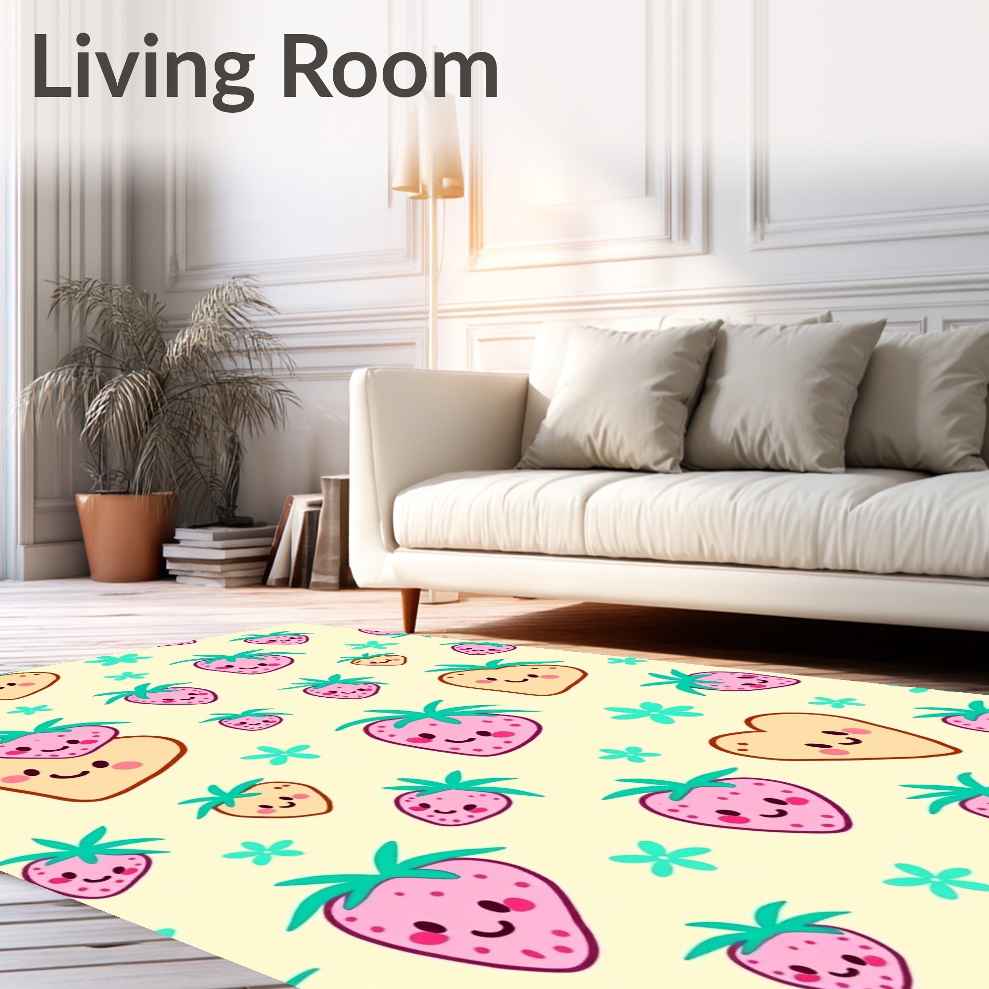 Kawaii Pink Strawberry Heart Field Rug