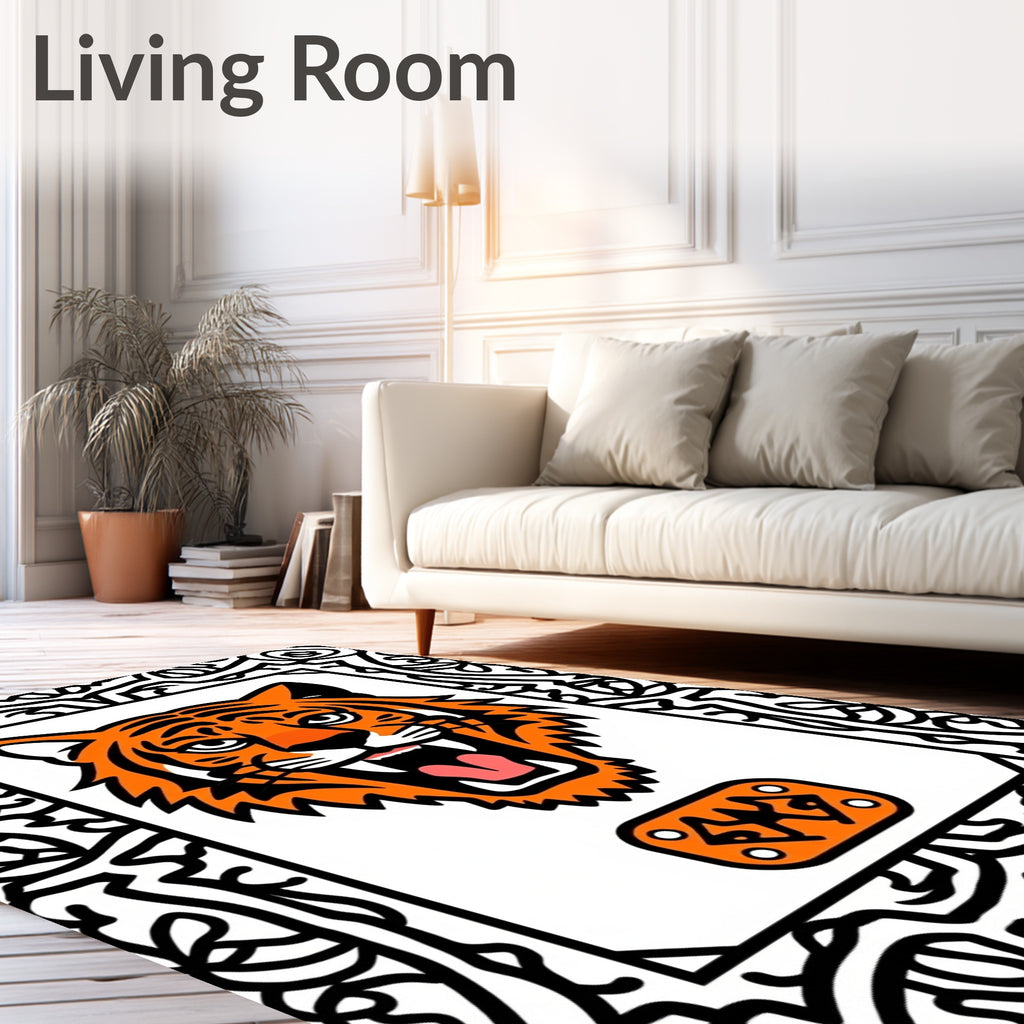 Bold Orange Tiger Face Border Rug