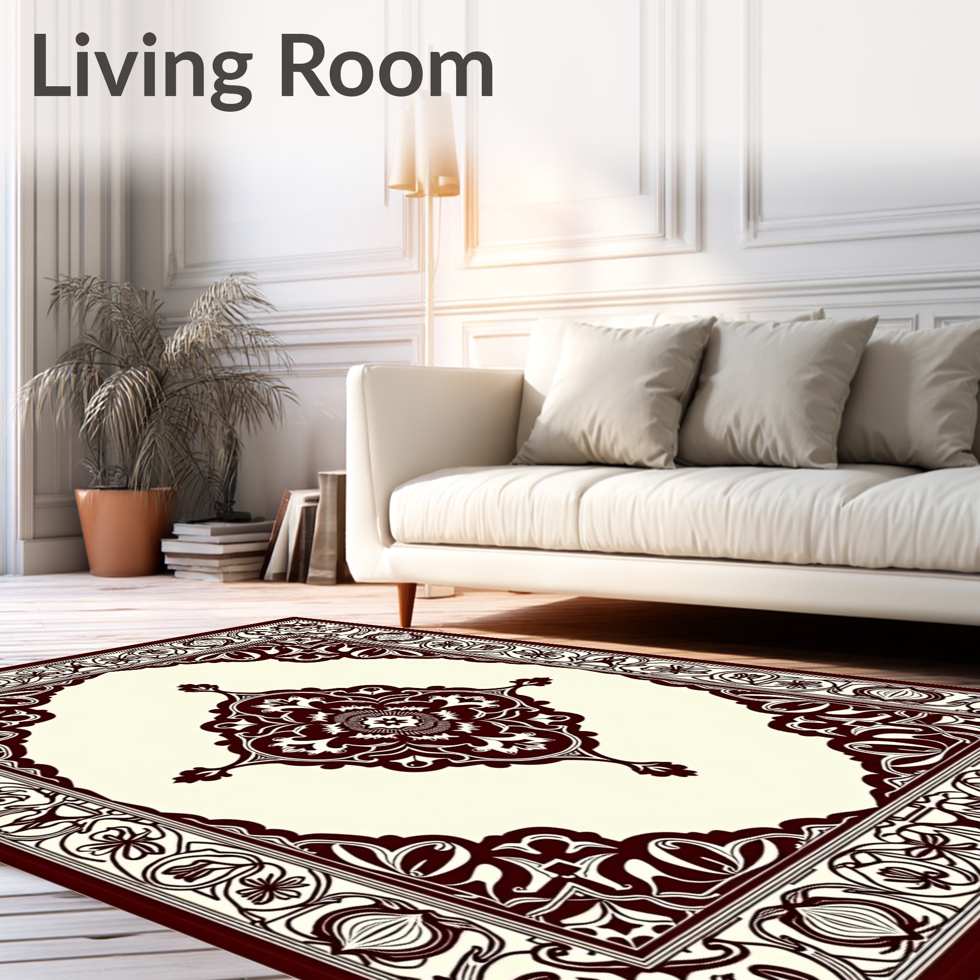Deep Red Ornamental Centerpiece Arabesque Rug