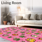 Whimsical Pink Cartoon Critters Garden Rug