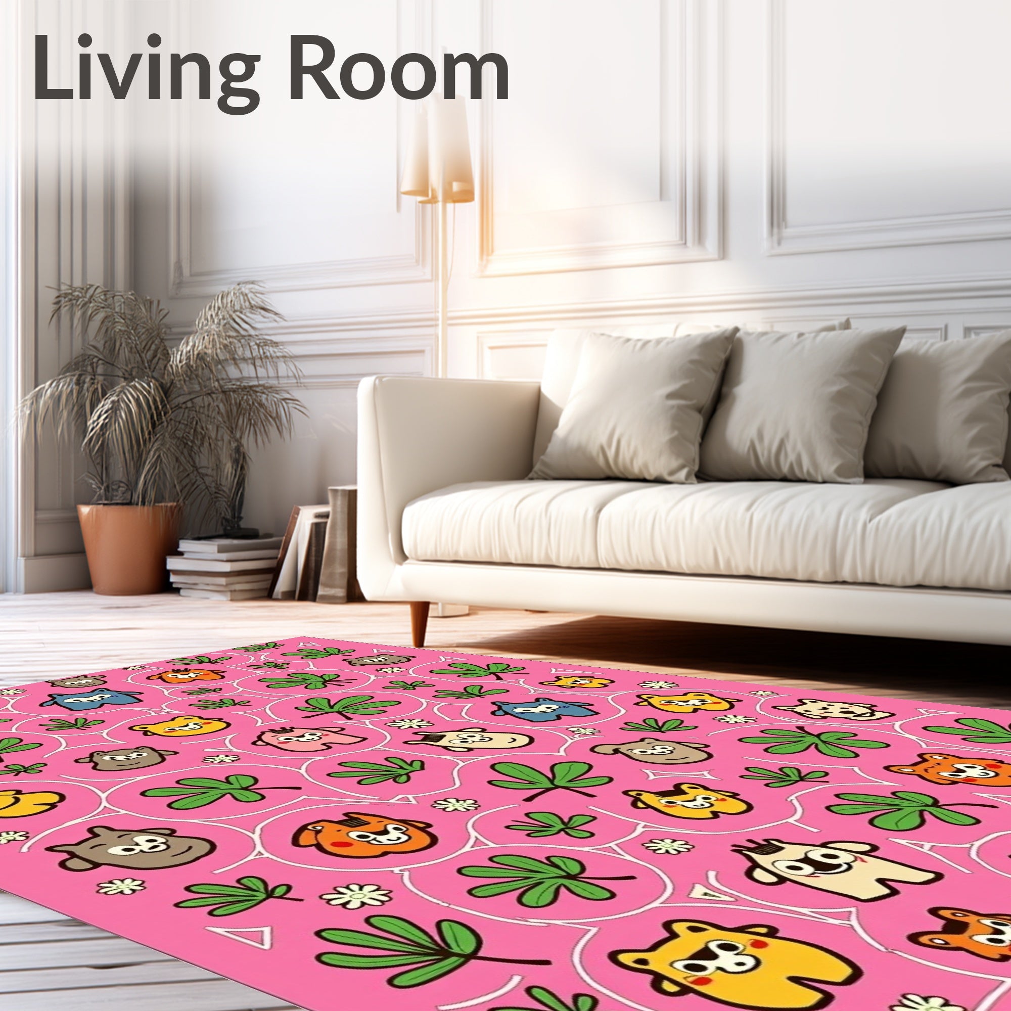 Whimsical Pink Cartoon Critters Garden Rug