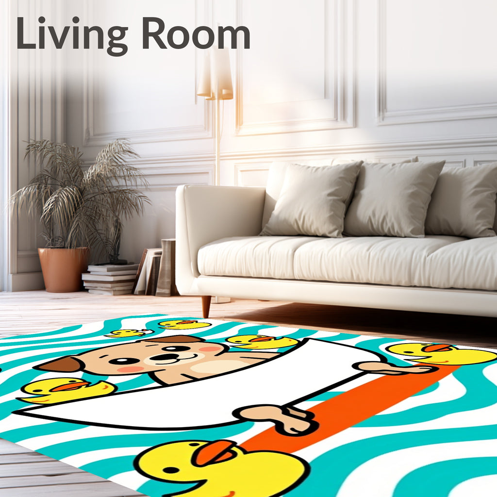 Playful Puppy Bath Time Yellow Ducks Rug