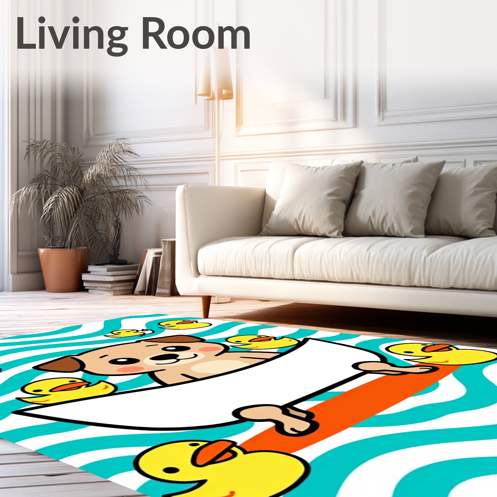 Playful Puppy Bath Time Yellow Ducks Rug