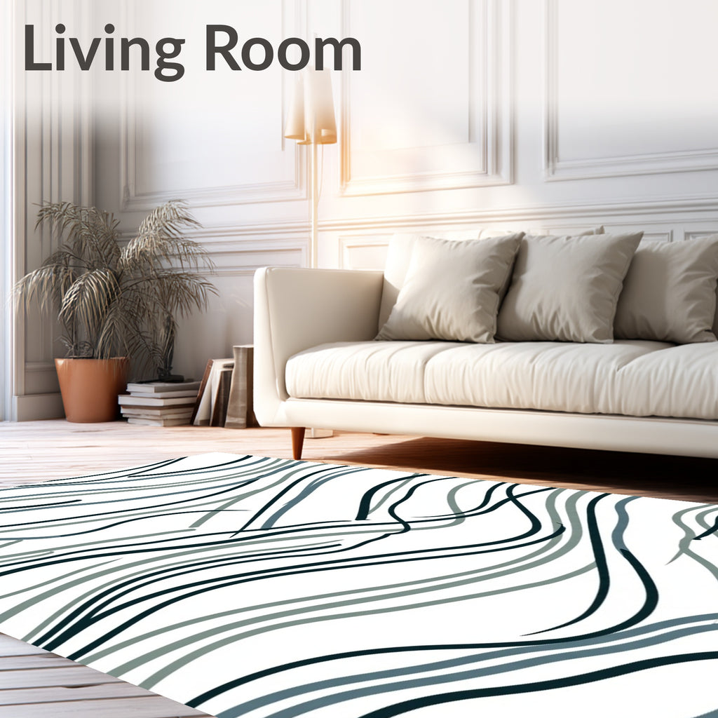 Deep Teal Abstract Wavy Lines Rug