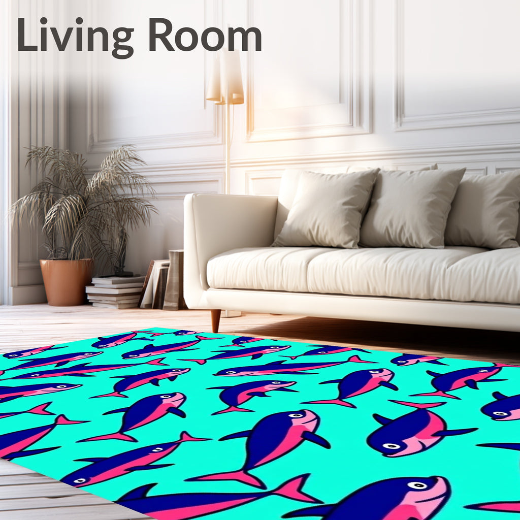 Playful Blue Pink Dolphin Collage Rug