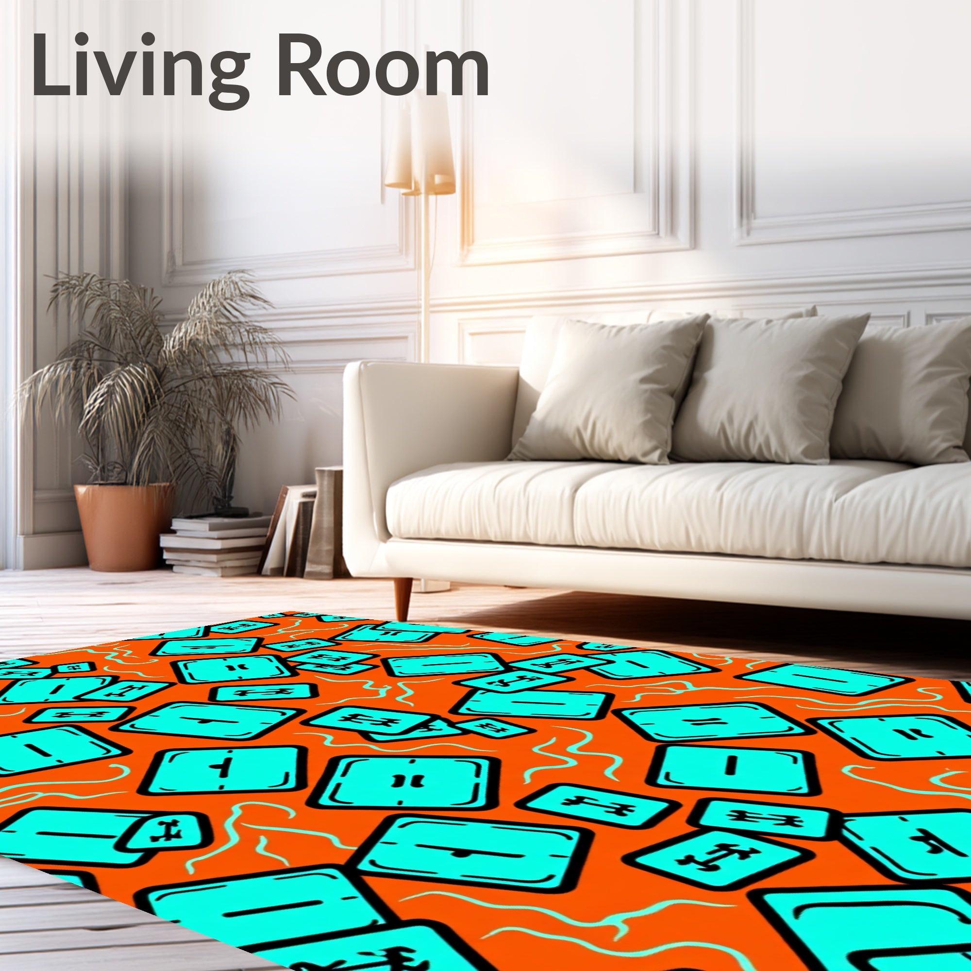 Bright Teal Geometric Square Scatter Rug