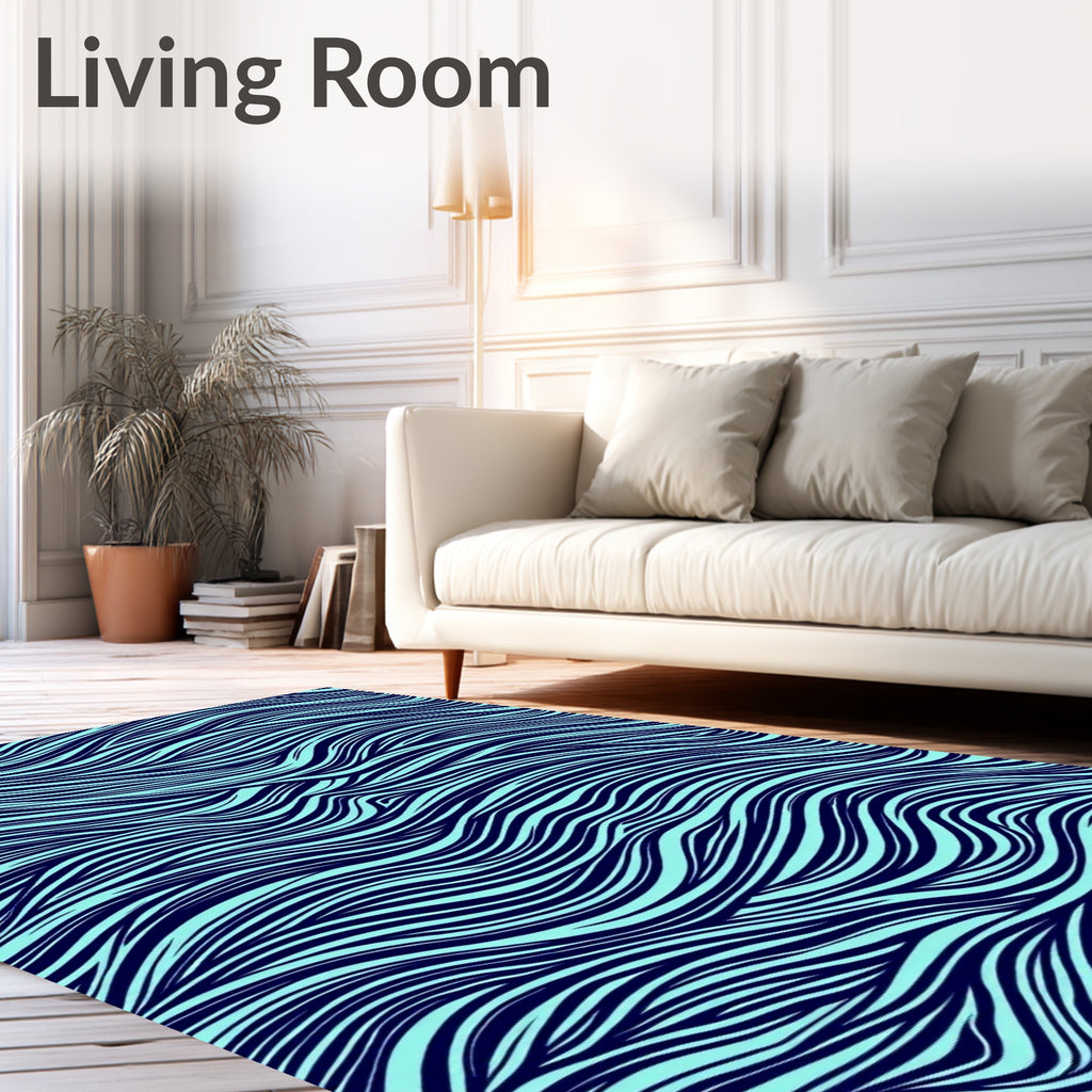 Navy And Aqua Abstract Waves Rug