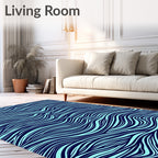 Navy And Aqua Abstract Waves Rug