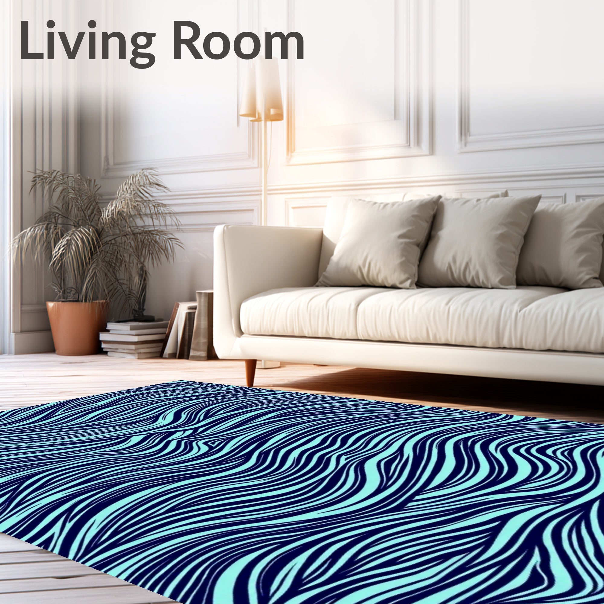 Navy And Aqua Abstract Waves Rug