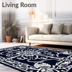 Dark Blue Ornate Floral Garland Rug