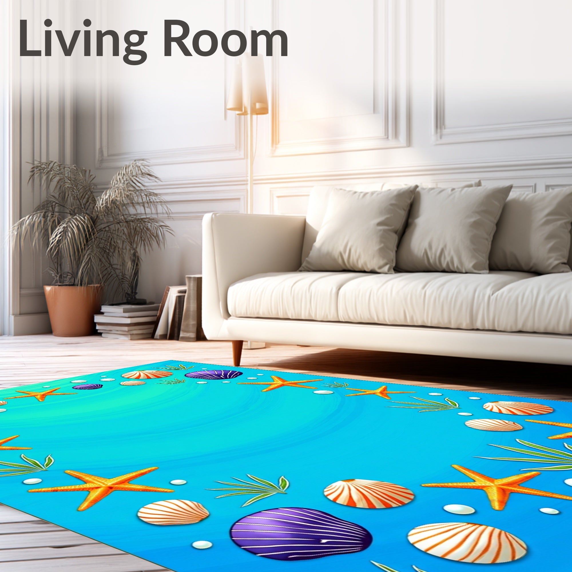 Orange Starfish Shells and Pearls Ocean Rug
