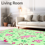Pastel Pink Polka Dot Foliage Abstract Rug