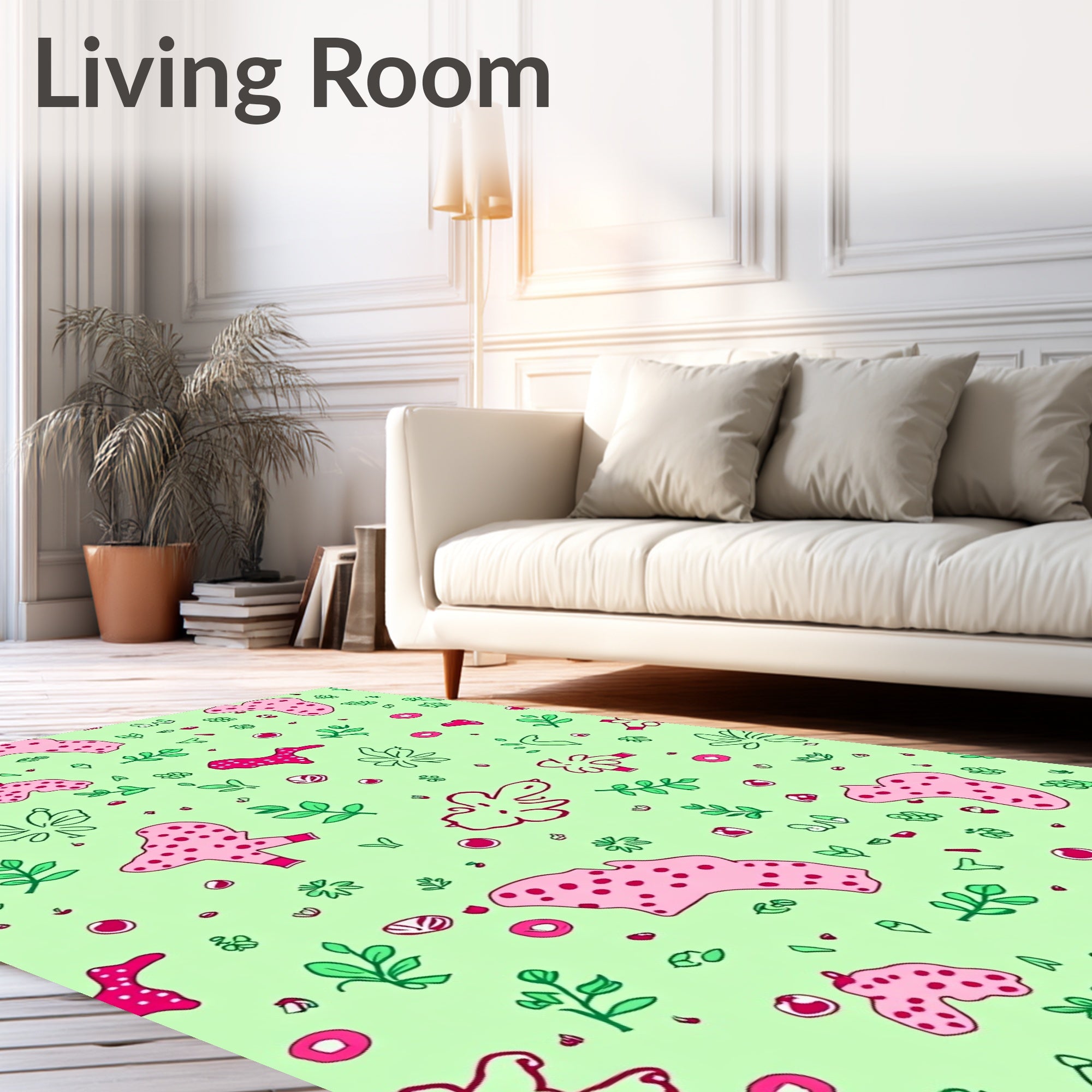 Pastel Pink Polka Dot Foliage Abstract Rug