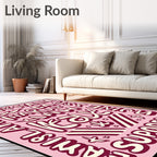 Pink Cream Retro Typographic Collage Rug