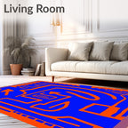 Vibrant Blue Orange Maze Arrows Rug