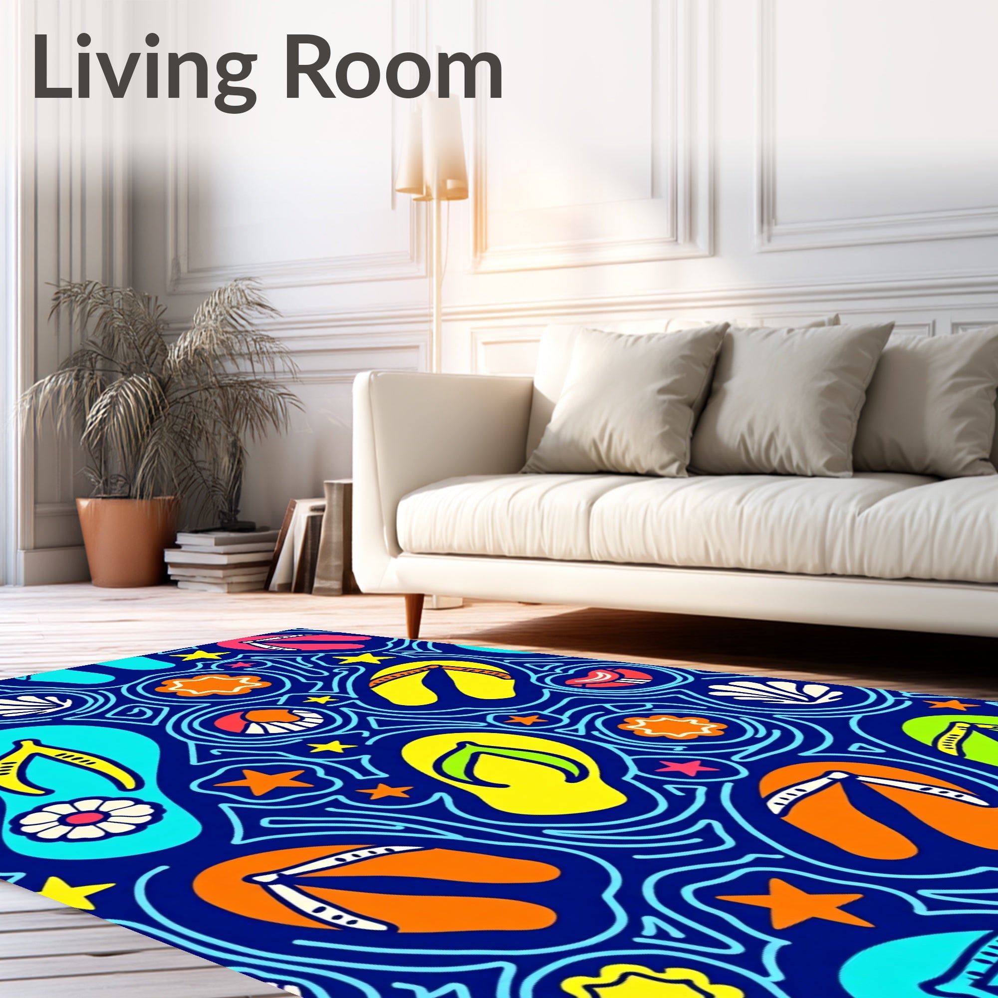 Bright Summer Flip Flop Starfish Shells Rug