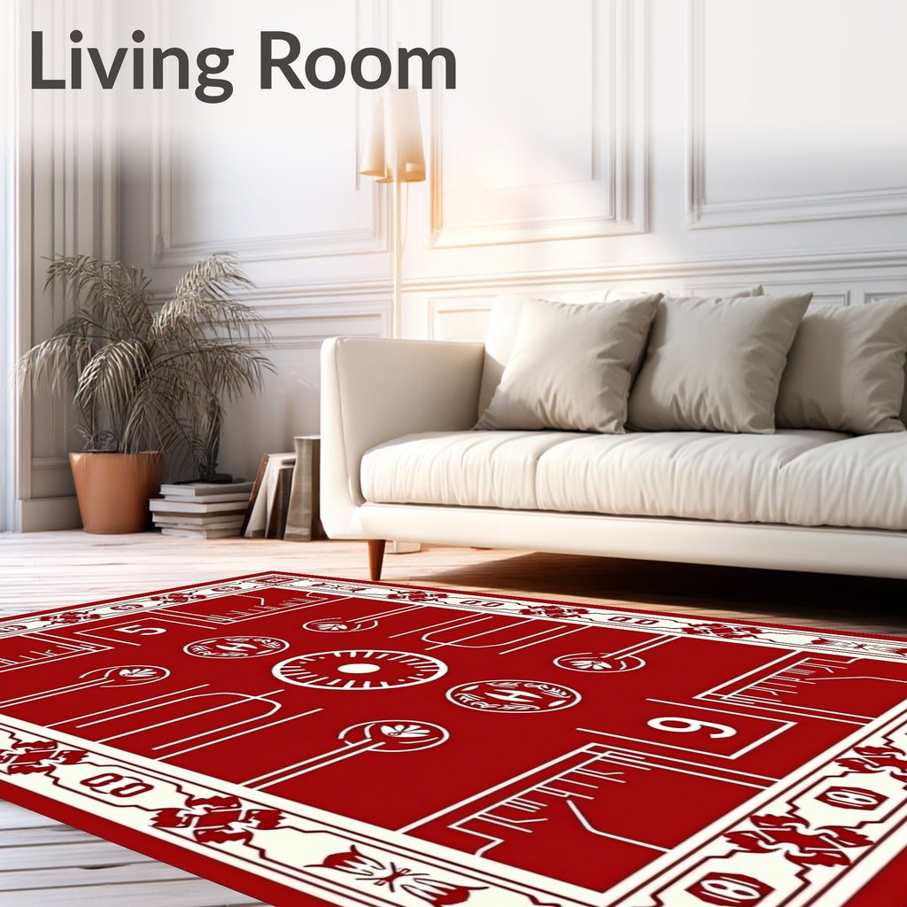 Crimson Ivory Geometric Medallion Abstraction Rug