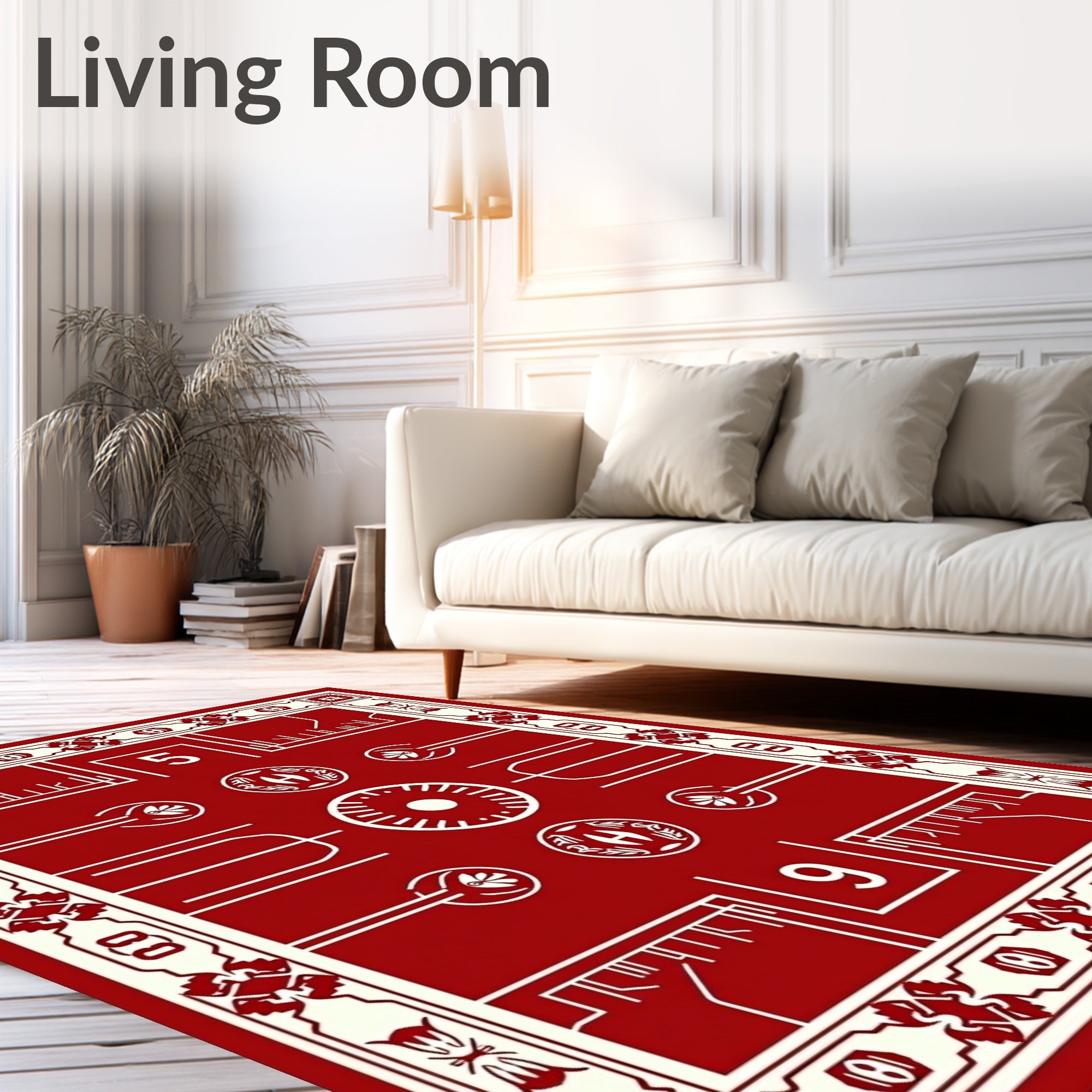 Crimson Ivory Geometric Medallion Abstraction Rug