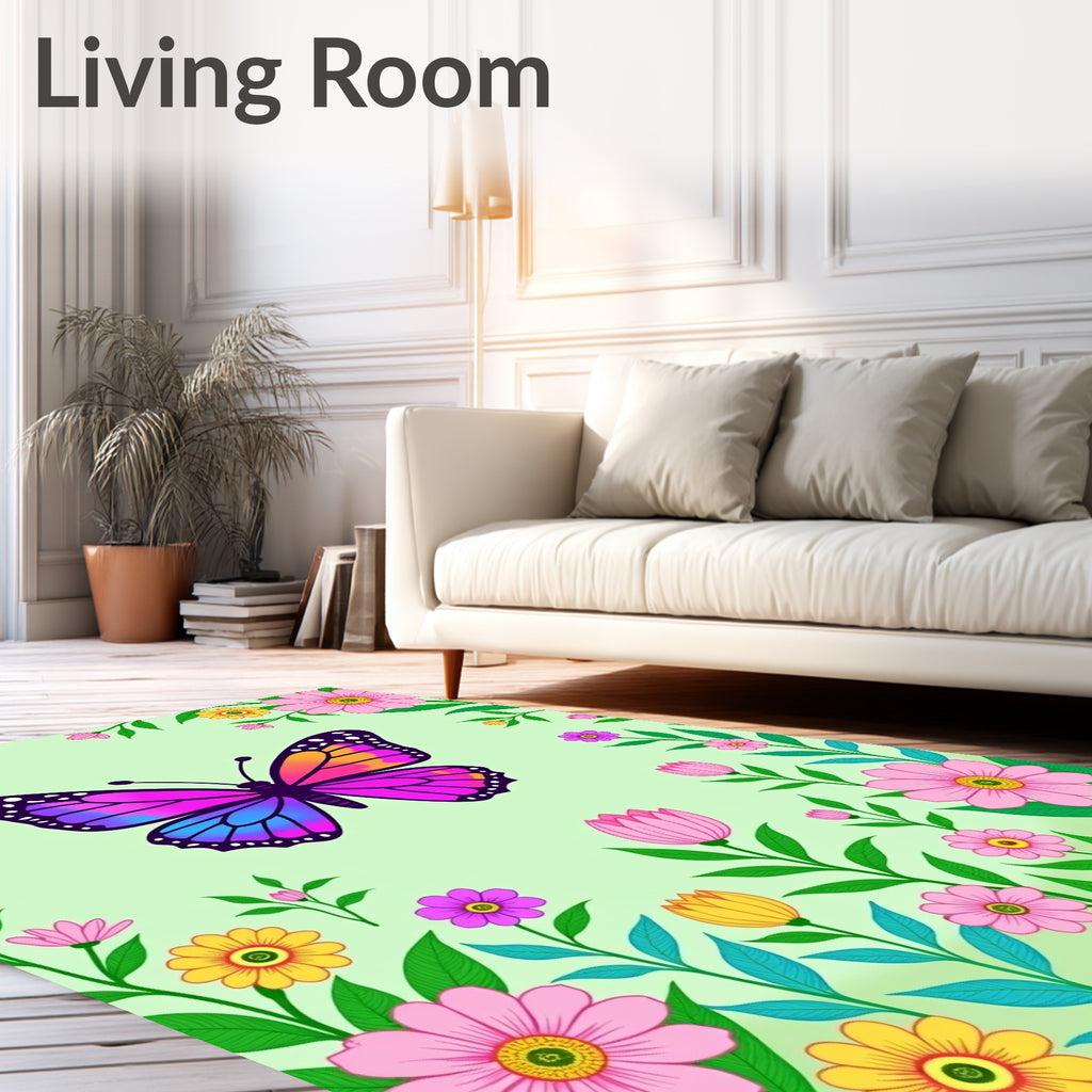 Vibrant Butterfly Garden Blooms Rug