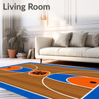 Wooden Court Blue Orange Graphic Rug
