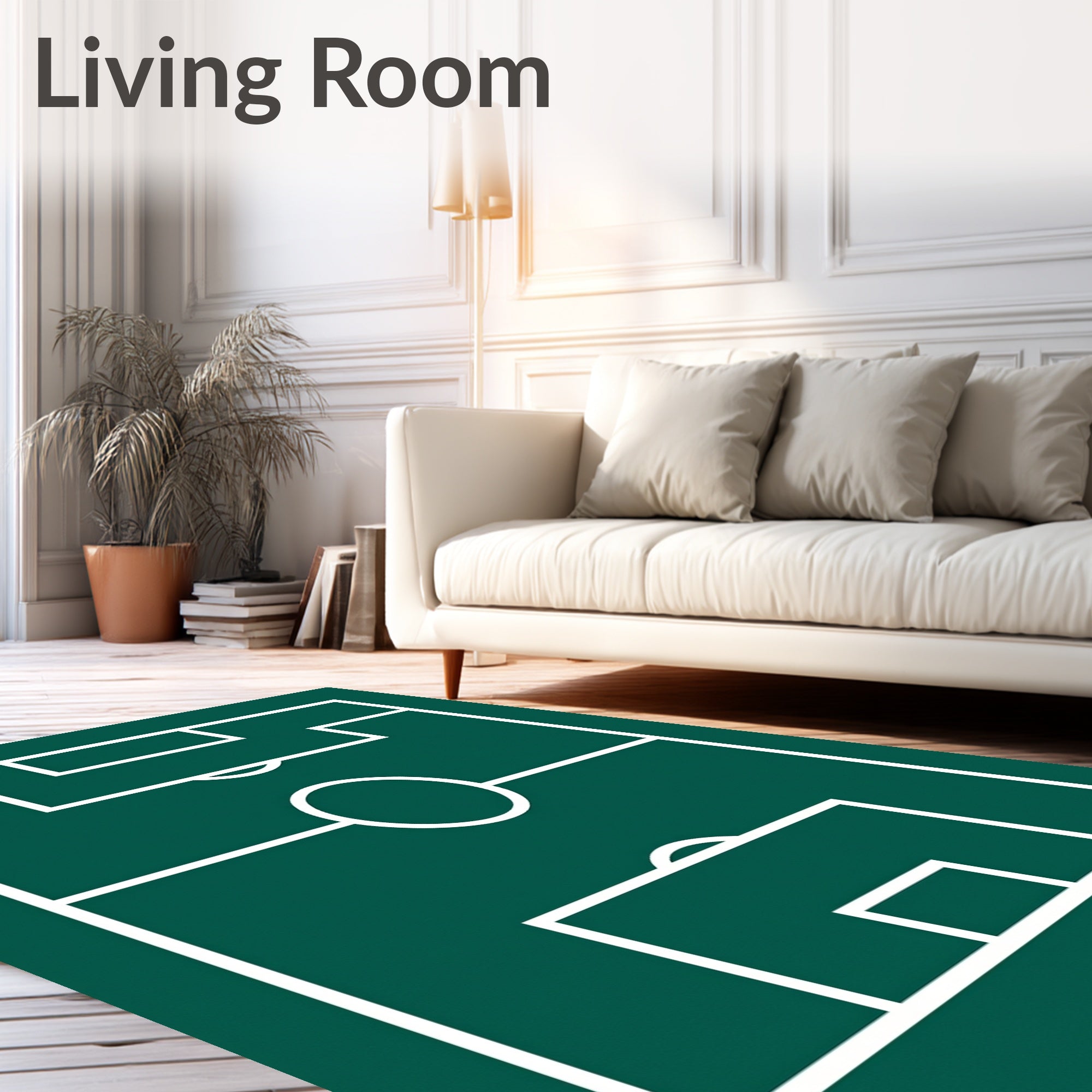Green Field White Game Lines Rug