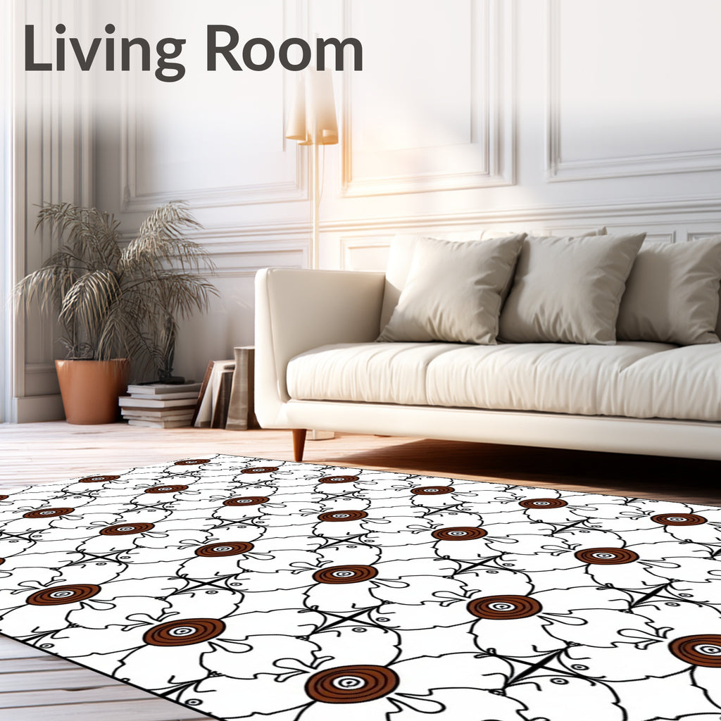 Brown Oval Black Continuous Line Rug