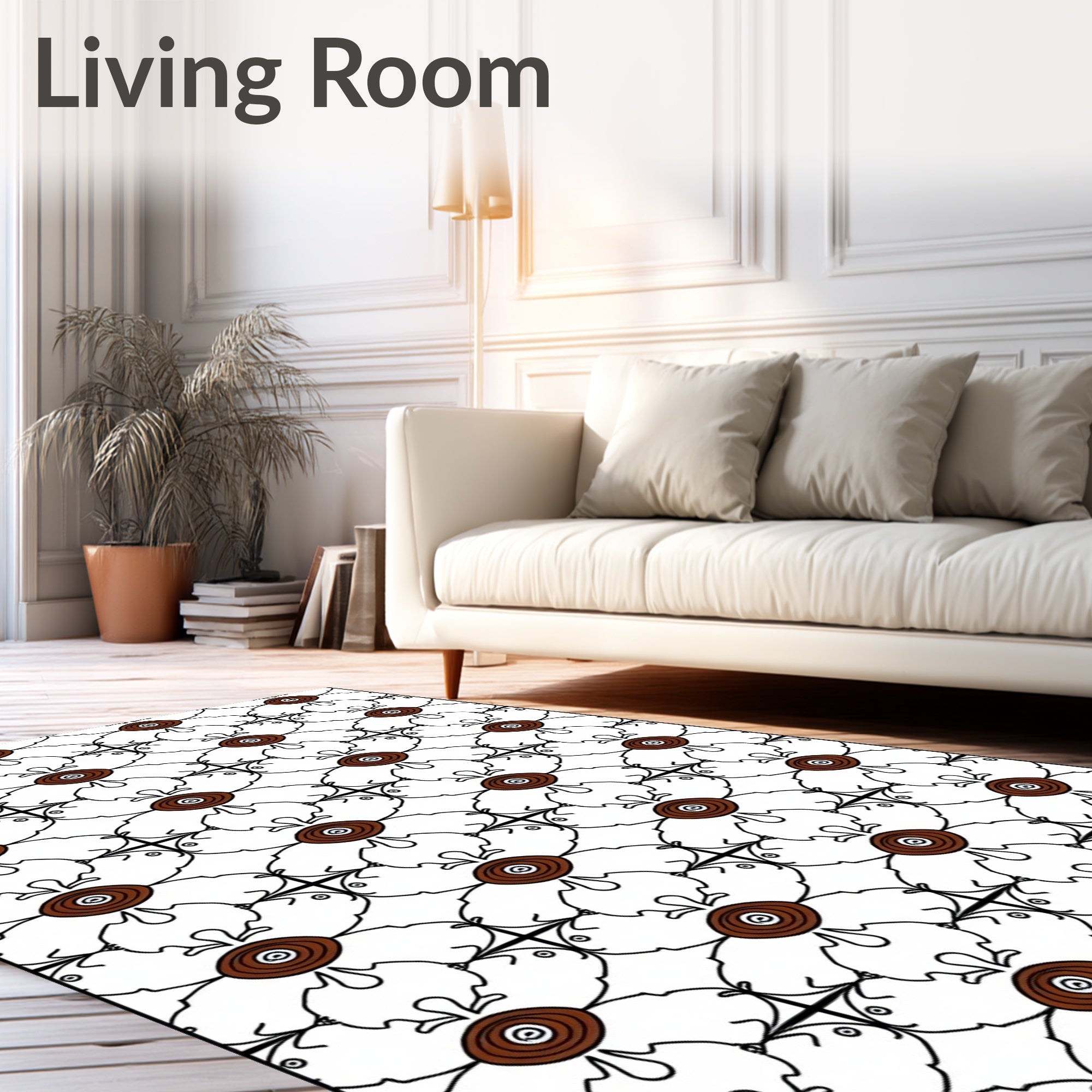 Brown Oval Black Continuous Line Rug