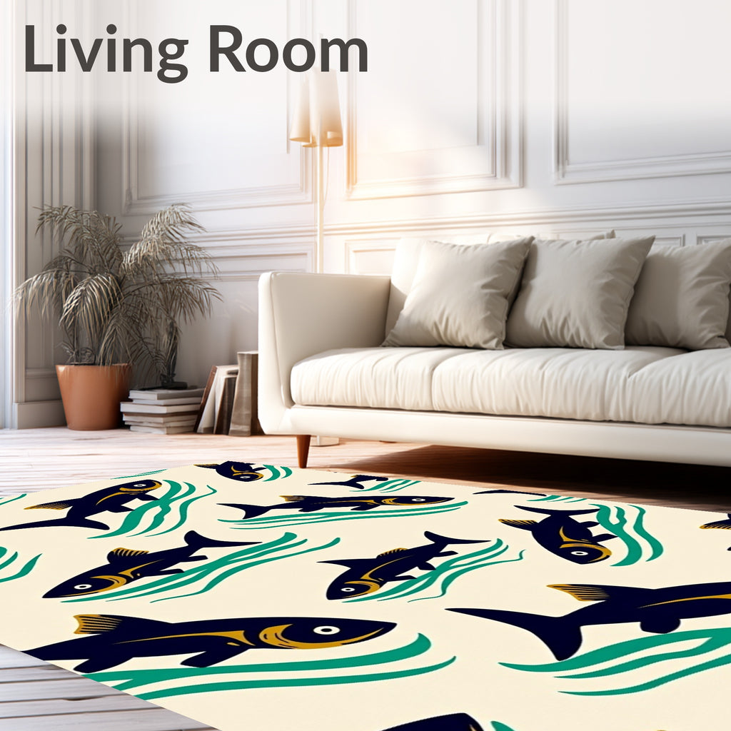Navy and Gold Schooling Fish Rug