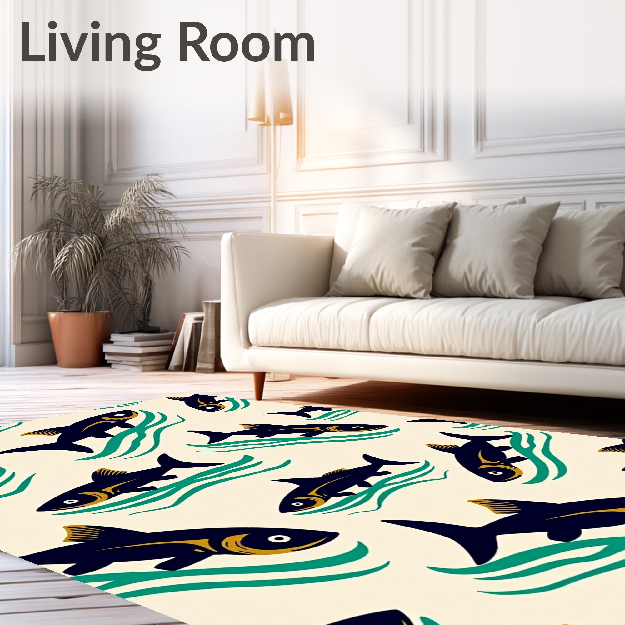Navy and Gold Schooling Fish Rug