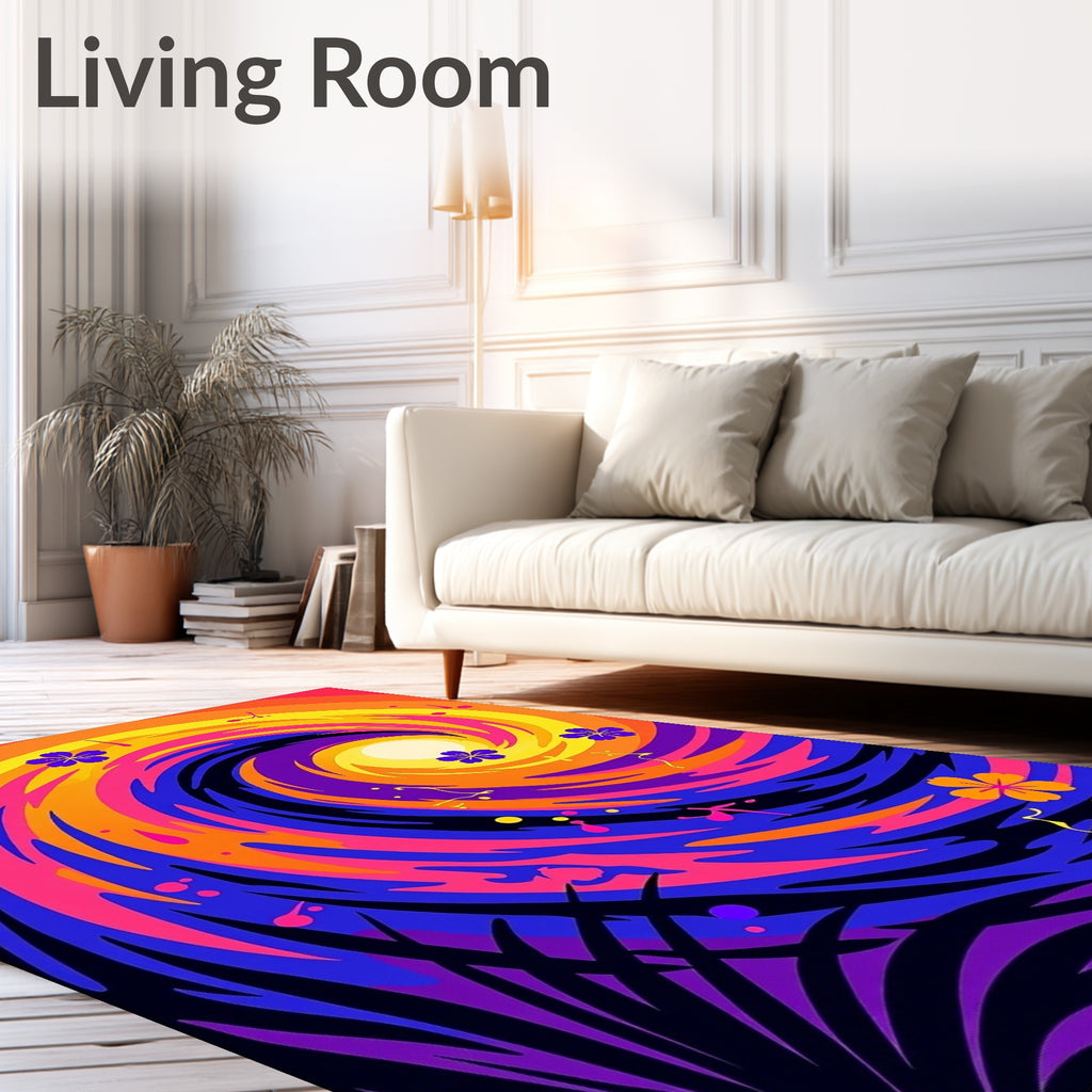 Vibrant Tropical Swirl Palm Tree Rug