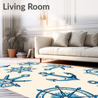 Oceanic Blue Anchor Ship Wheel Rug